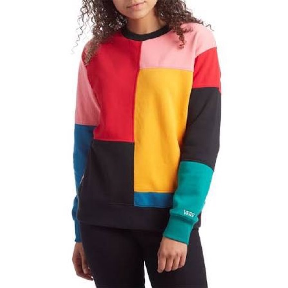 Vans Tops - Vans - Colorblock Patchwork Sweatshirt - Pink, Red, Orange, Black - size xL